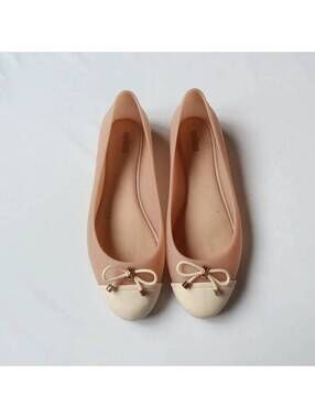 Melissa Doll V Pink Beige Cap-Toe Jelly Ballet Flats US 9